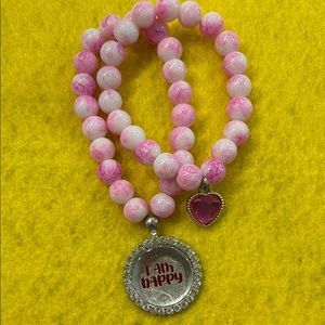 Pink Beaded Necklace with Heart Pendant